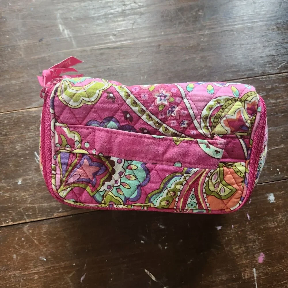Vera Bradley Quilted Pink Paisley Floral Cosmetic Makeup Travel Organizer Bag